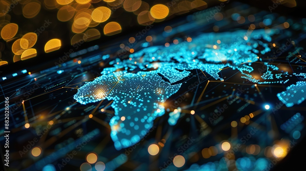 Poster technology at work: tablet displaying real-time global internet connection data