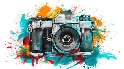 Spray Paint Graffiti Camera Photography icon isolated on white background. Watercolor splashes