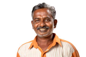 smiling Indian man Represents happiness and vitality. A bright smile, good mood, looking at the camera, bright light, paying attention to light, color and composition. isolated on a white background.