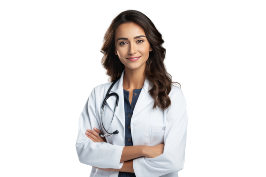 Smiling female doctor Demonstrates trustworthiness and professionalism, paying attention to lighting, color, brightness, and composition in a timely manner.