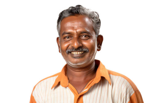 smiling Indian man Represents happiness and vitality. A bright smile, good mood, looking at the camera, bright light, paying attention to light, color and composition. isolated on a white background.