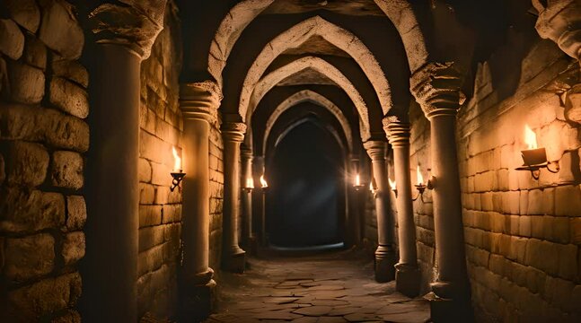Mystical Nightmare. Endless Catacombs with Torches