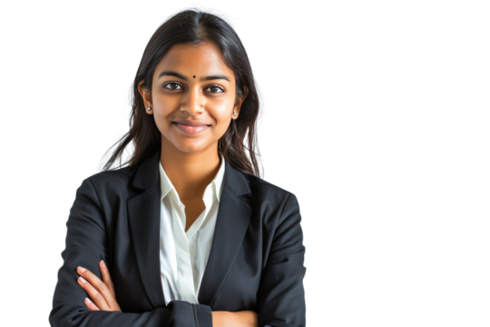 a smiling Indian businesswoman Demonstrate confidence, friendliness, and success. Isolated on white background - Powered by Adobe