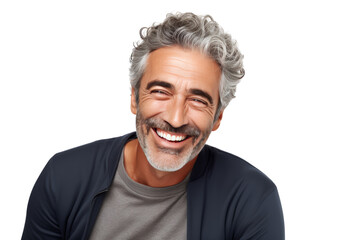 photograph of Middle-aged man making jokes Warm, Isolated on white background