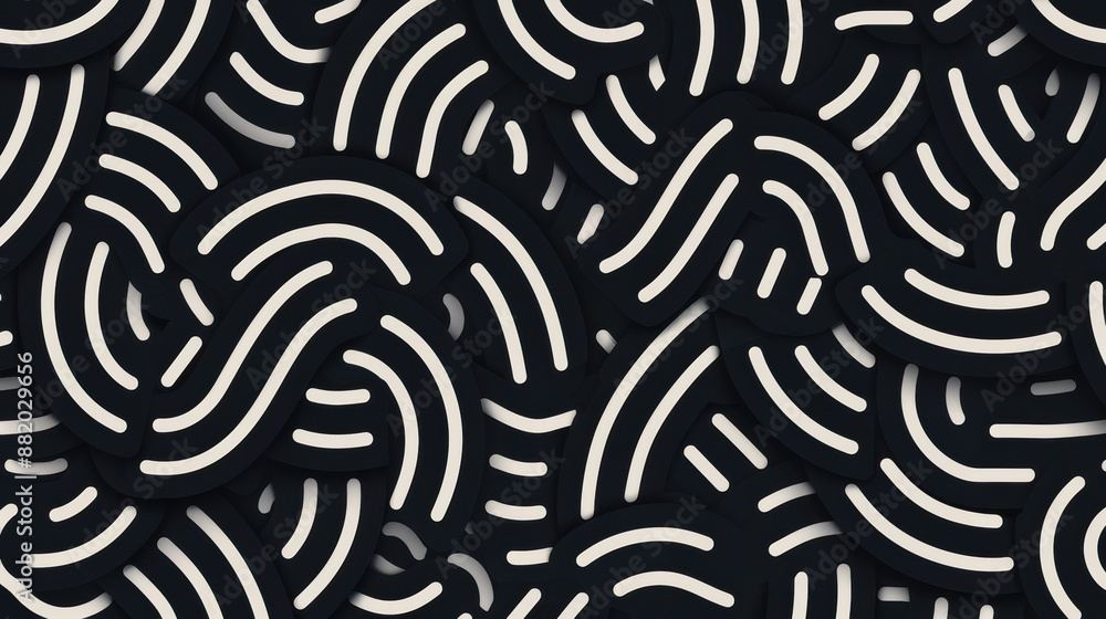 Poster abstract black and white pattern with intricate wavy lines, creating a modern and dynamic background