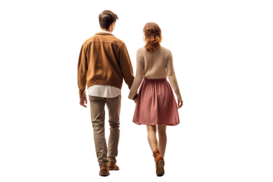 Couple walking hand in hand conveys love and romance isolated on white background - Powered by Adobe
