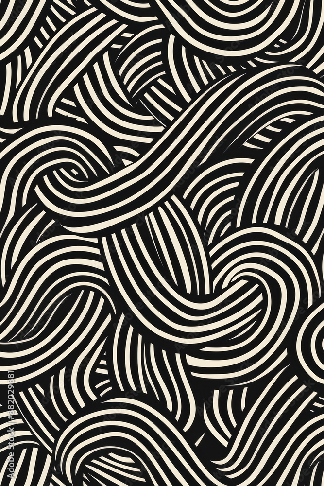 Poster Modern abstract  pattern with black and white intertwining lines creating a mesmerizing, dynamic, and bold design.