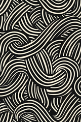 Modern abstract  pattern with black and white intertwining lines creating a mesmerizing, dynamic, and bold design.