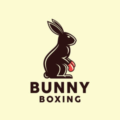 Rabbit Boxing Logo Vector, Fighter Emblem Icon Symbol, Bunny Mascot Creative Vintage Graphic Design