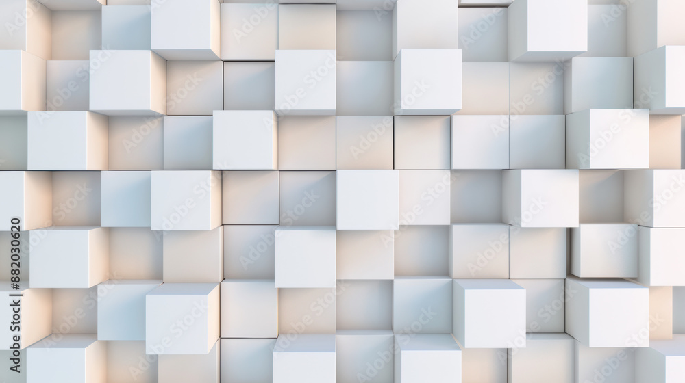 Poster abstract background with white cubes in a grid pattern, creating a modern and minimalist design perf