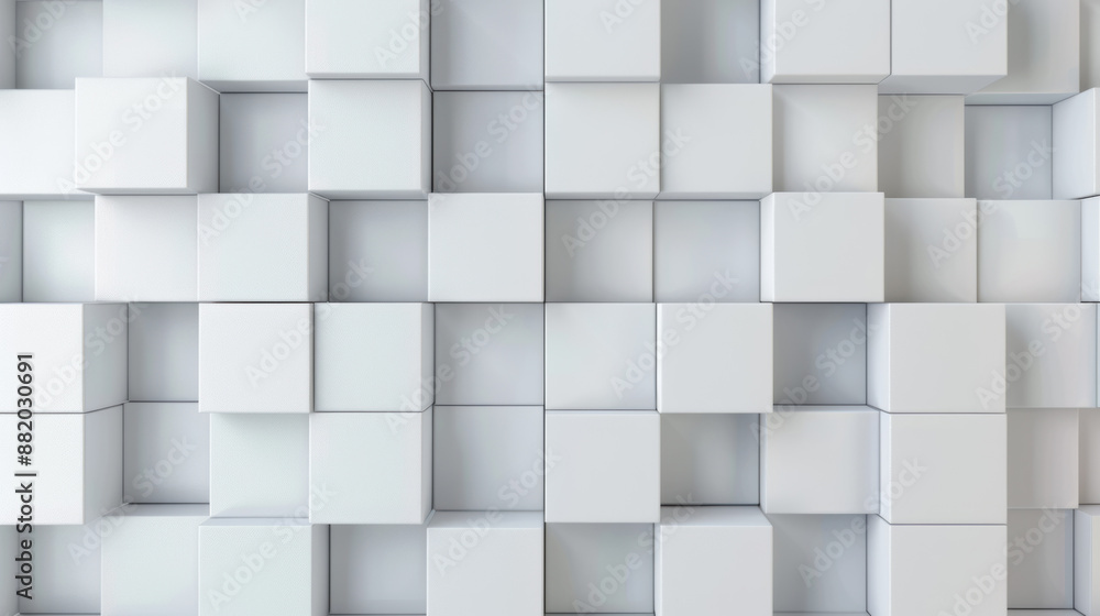 Poster modern abstract background featuring white cubes with varied depths and shadows, creating a geometri