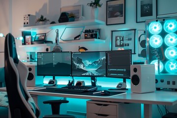 High-Tech Gaming Station with Triple Monitors
