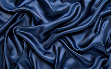 Fototapeta premium Luxurious deep blue silk fabric with elegant folds and smooth texture, creating a rich, opulent backdrop perfect for fashion or textile designs.
