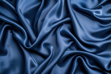 Fototapeta premium Luxurious blue silk fabric with smooth and elegant folds, creating a rich and sophisticated texture perfect for fashion, interior design, and artistic projects.