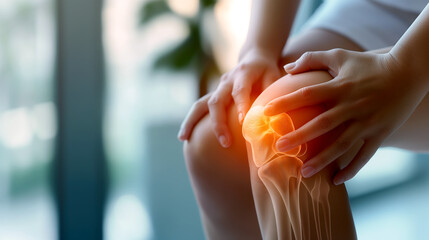 Woman Experiencing Knee Pain, Medical Illustration