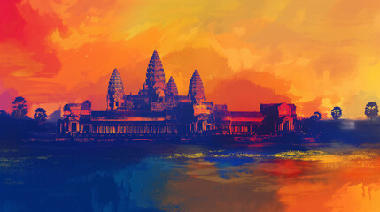 Naklejka premium Angkor Wat Painting isolation background, Illustration