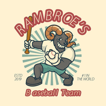 Ram Baseball Vintage And Retro Mascot Illustration
