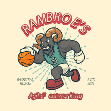 Ram Basketball Vintage And Retro Mascot Illustration