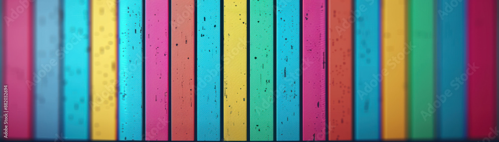 Poster vibrant multicolored wooden planks arranged vertically, creating a lively and playful background per