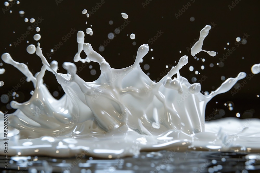 Poster a small amount of milk spilled on a table, with the white liquid forming a circular pattern