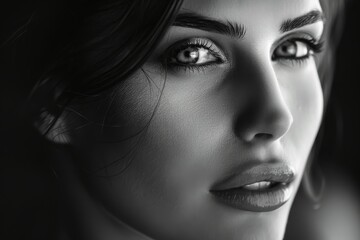 Fototapeta premium A mesmerizing portrait of a beautiful woman in black and white.
