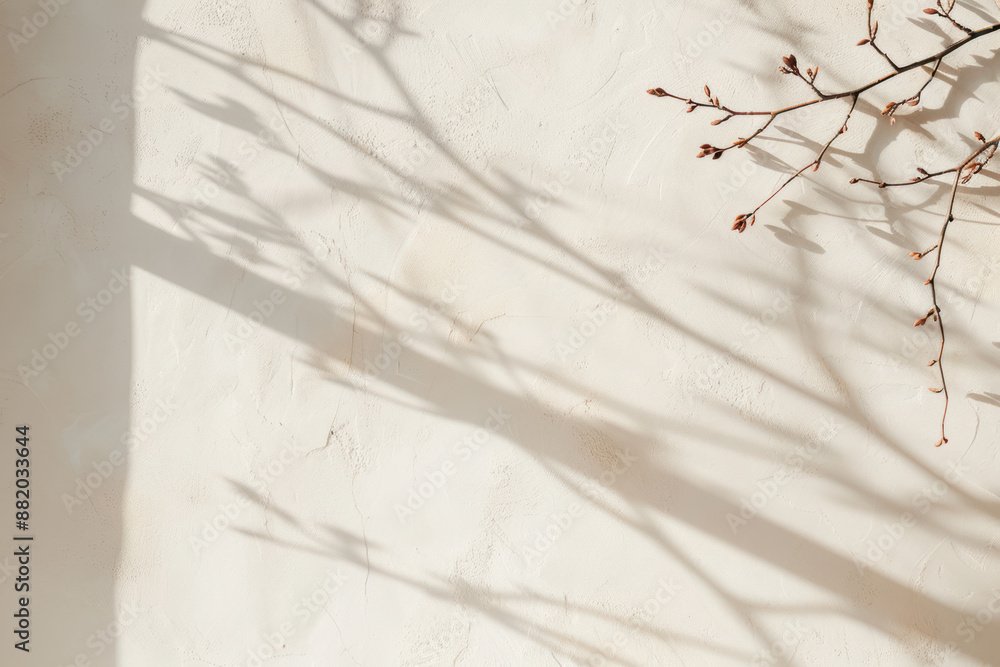 Aufkleber minimalist image of light and shadow play on a textured wall, with delicate branches casting intrica