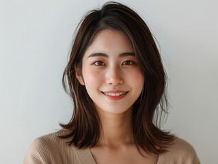 Naklejka premium Beautiful Young Asian Woman short hair 