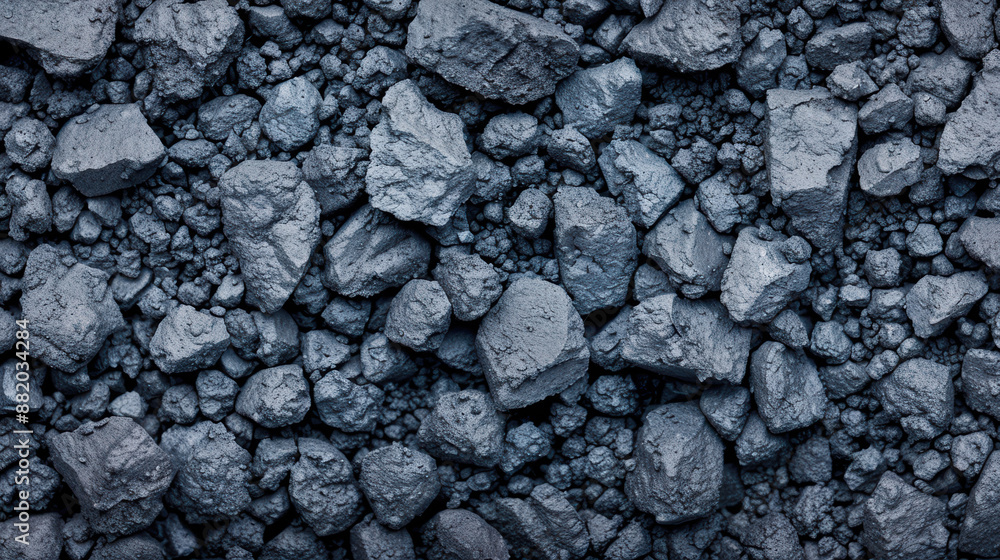 Poster close-up of dark blue rocks and pebbles in various sizes, creating a textured and rugged surface.