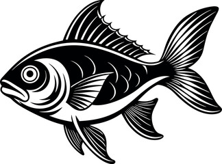 fish silhouette vector, black and white Background