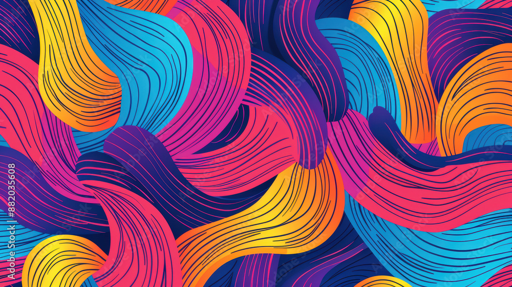 Poster vibrant abstract background with flowing colorful lines and curves, creating an energetic and dynami