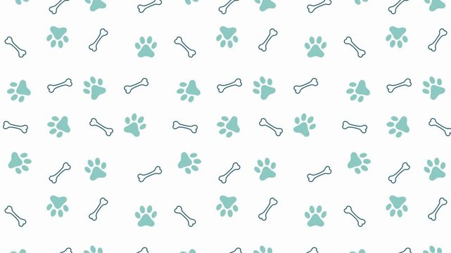 dog paw, cat paw print isolated on white background. 4k animated video seamless pattern