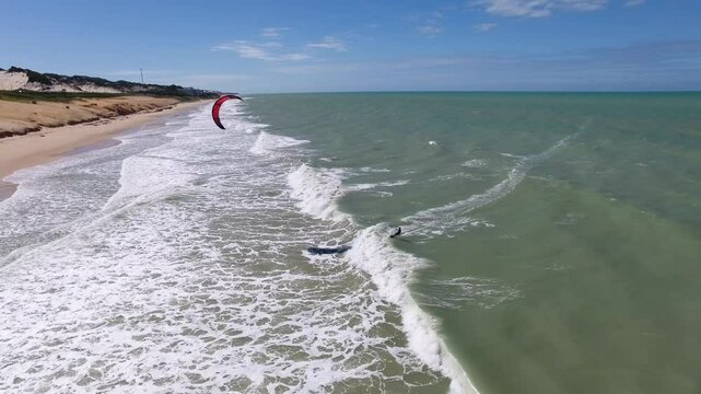 Aerial view of kitesurfing on Via Costeira Beach - Natal, Rio Grande do Norte, Brazil