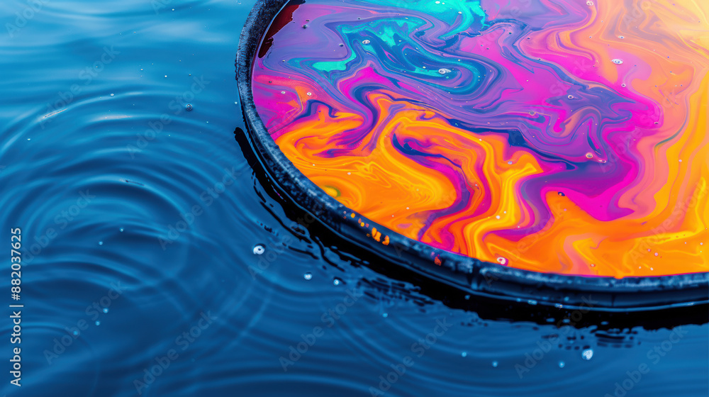 Poster vibrant abstract art created with swirling colors floating on water, showcasing mesmerizing patterns