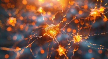 Abstract Digital Neuron With Glowing Lines and Particles