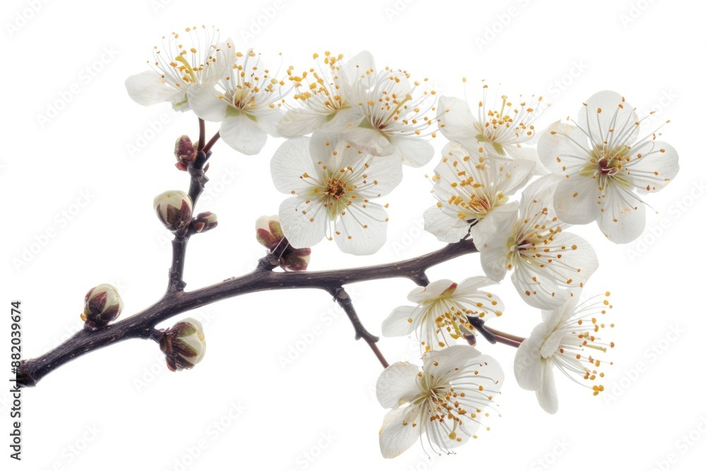 Poster a close-up of white flowers against a plain white background, ideal for use in design and decoration