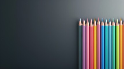 A row of colorful pencils on a black background