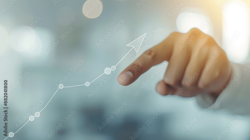 Poster a hand pointing to a graph with a line going up