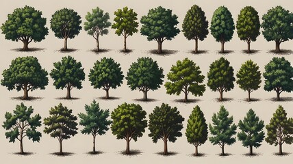 set of trees on a white background