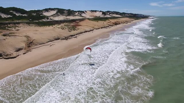 Aerial view of kitesurfing on Via Costeira Beach - Natal, Rio Grande do Norte, Brazil