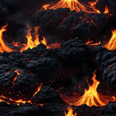 molten lava in a pitch-black total blackness background.