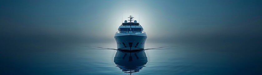 Naklejka premium Innovative digital vessel utilizing AI for superior navigation capabilities set against a serene ocean backdrop emphasizing blue technology progress
