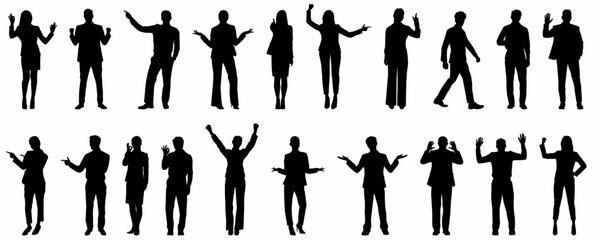 Business People Concept silhouette. silhouette of business people with various hand gesture on isolated white background. 