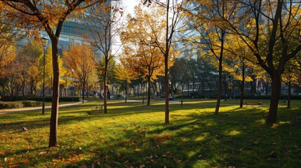 Fototapeta premium Autumnal Park with Golden Trees