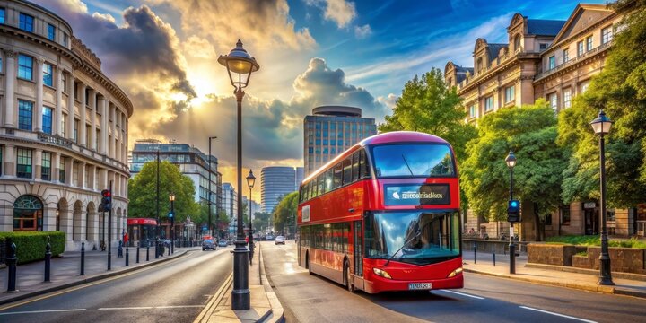London Bus at Sunset,  Cityscape, Double-Decker, Red Bus, London  , London ,  Bus