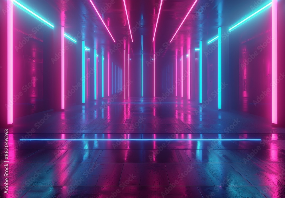 Poster a 3d rendering of an ultraviolet neon abstract background with glowing vertical lines, ultraviolet l