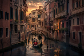Venice canal, gondolas on water, historic buildings, charming bridges, timeless beauty, afternoon lighting, vibrant Venetian ambiance