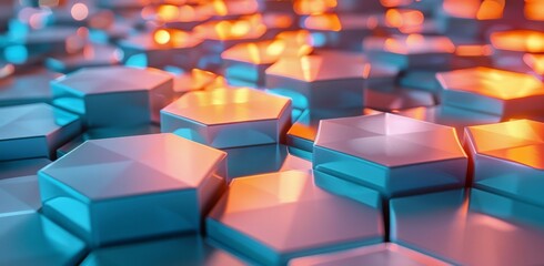 Fototapeta premium Abstract Hexagon Pattern With Orange and Blue Lights