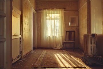 Fototapeta premium A cozy room with a radiator and a chair, perfect for a quiet moment