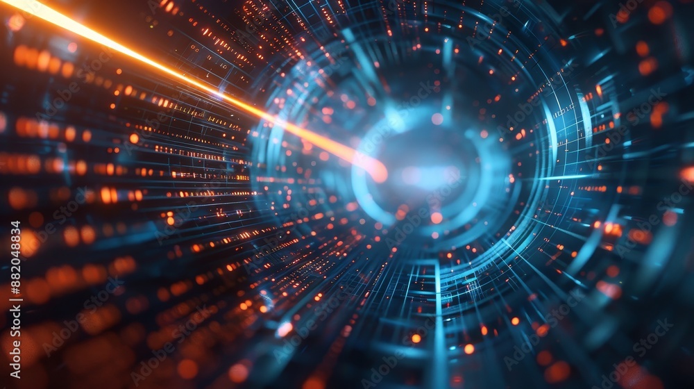 Poster a futuristic technology grid, shown as an abstract image with blue and digital elements