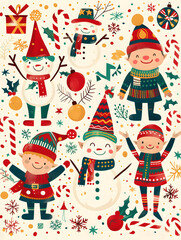 2D illustrated New Year card in a cute graphic style